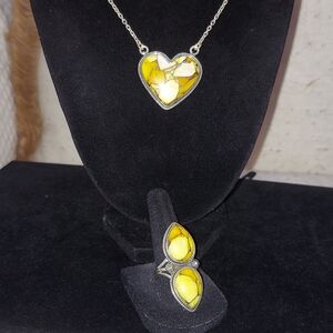 New Sterling Silver & Kingman Honey Dalia Large Heart Necklace